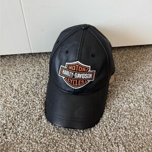 Harley-Davidson Hat Cap Strap Back Black Faux Leather Logo Mens Bar Shield